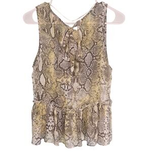 Koton‎ Womens Sheer Snakeskin Print Peplum Tank Top V-Neck Size 10 Summer Chic